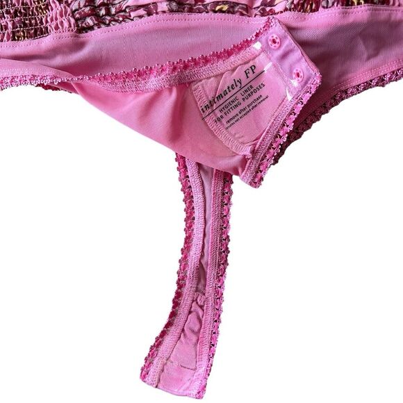 Free People XS Ruched Front Pink Micro Floral Bodysuit Coquette Fairy Girl New - Picture 5 of 9